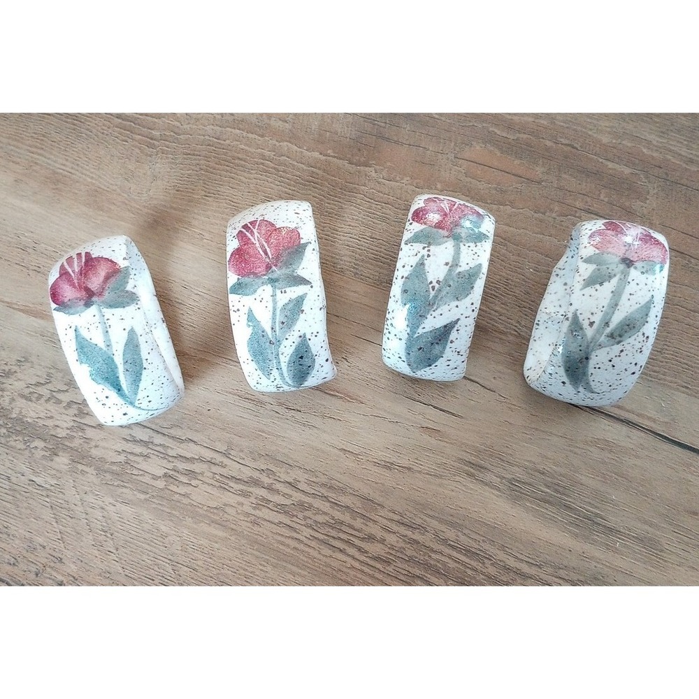 Hand Built Stoneware Napkin Holders With Pressed Flower Design (Set Of 4)